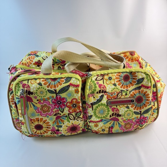 Lily Bloom Bright Floral Shoulder Bag Handbag Double Strap Pockets Yellow Green - Picture 9 of 10